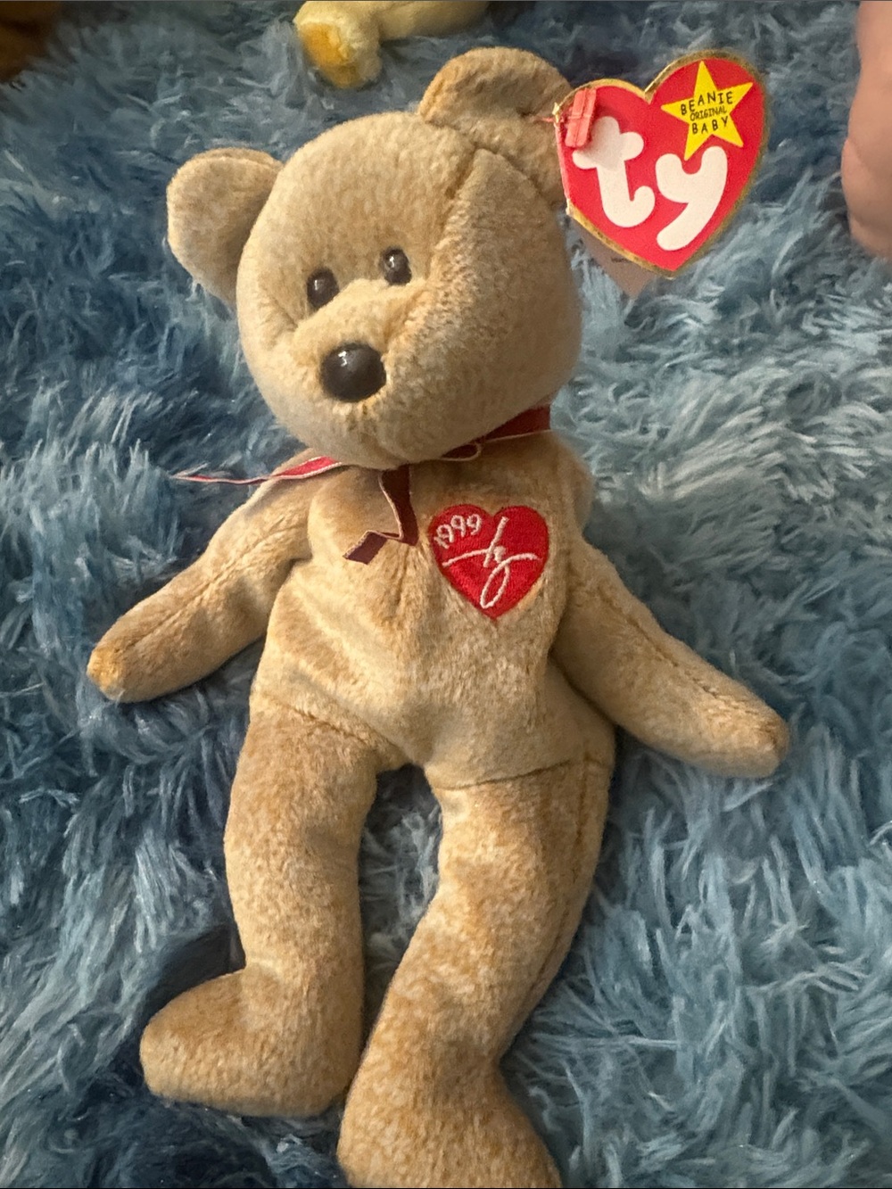 Ty Tan Bear Plush with Red Heart Patch and Tag